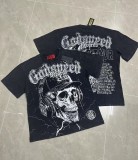 26ss cross-border foreign trade European and American trendy brand GOD high street washed distressed printed spliced vintage short-sleeve T-shirt for men and women