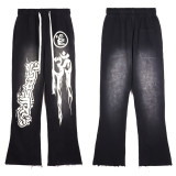[Hell Series] Trendy High Street Hell Star Distressed Worker Head Print Casual Hoodie
