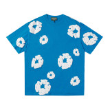 Cross-border pure cotton short-sleeve D.T 3D foam cotton blossom print graffiti unisex casual loose T-shirt