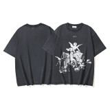25ssss Spring/Summer New OW Washed Oil Painting Pattern Round Neck Pullover Short Sleeve Unisex One-Piece Wholesale