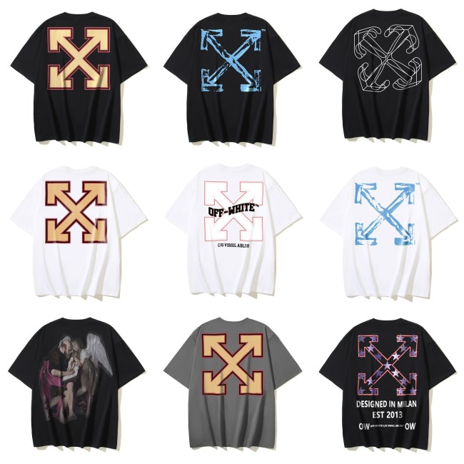 American streetwear brand OFF OW arrow graffiti print heavy-duty street style summer short-sleeve high street casual T-shirt for men and women