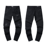 Cross-border European and American Purple Brand jeans, washed, distressed, vintage, ripped, with splatter paint, cool and stylish, Amiri American style