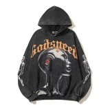 Godspeed Cross-Border 25ss Fall/Winter New Direct Print Washed Vintage Pure Cotton Hip-Hop American Style Hoodie Sweatshirt