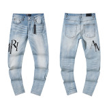 Cross-border European and American Purple Brand jeans, washed, distressed, vintage, ripped, with splatter paint, cool and stylish, Amiri American style