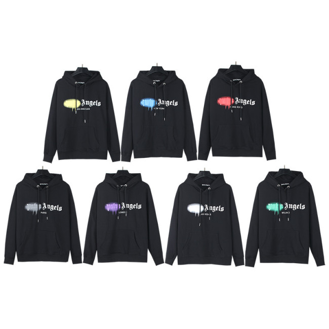 American streetwear brand Palm Angels city letter print terry high street retro hooded sweatshirt for men and women