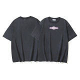 New Summer Arrival: OFF-WHITE Washed Vintage Double Yarn Heavyweight Angel Red Old Man Religious Print Men's Short Sleeve T-Shirt