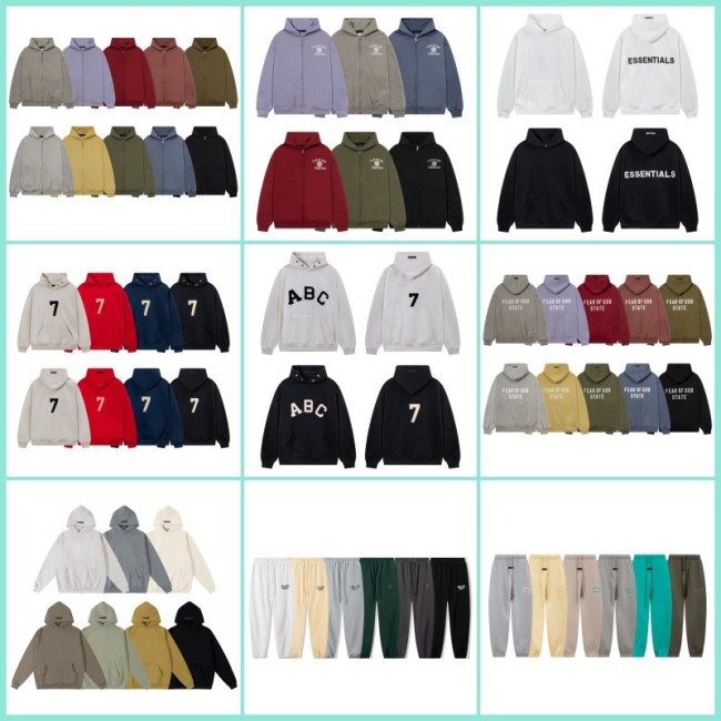 FOG Essentials heavyweight high street fashion brand hooded sweatshirt with fleece lining for autumn and winter, suitable for couples, men and women