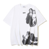 25ss American style trendy brand high-quality off-shoulder short-sleeve T-shirt with melting arrow gradient starry sky ink splatter design for men and women