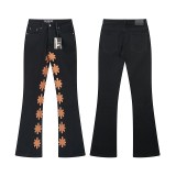 25sss American fashion LOSTSHDWS slim-fit jeans with embroidered logo, micro-flared stretch jeans, unisex style