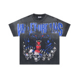 25ss cross-border foreign trade VALL trendy high street retro washed distressed street style direct-print rhinestone short-sleeve unisex T-shirt