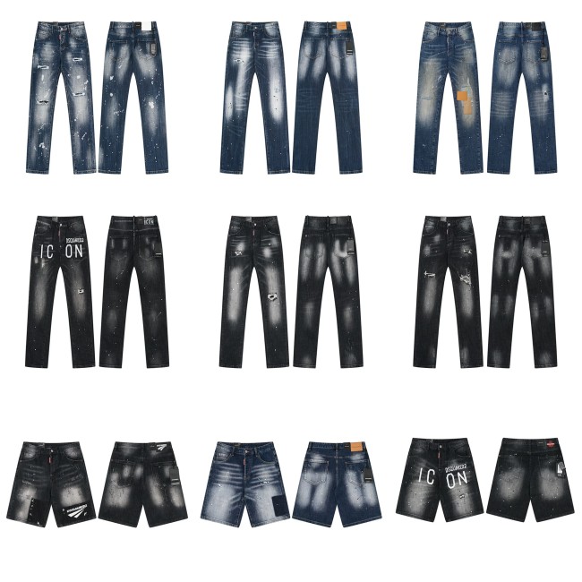 Cross-border foreign trade DSQUARED2 European and American trendy brand slim-fit skinny jeans with washed-out and distressed details for men