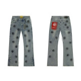 Cross-border foreign trade GOD trendy high street rock band washed vintage embroidered men's denim flared pants
