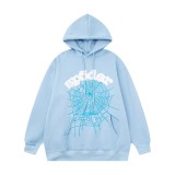Cross-border European and American trendy brand sp5 hip-hop singer spider web foam print unisex autumn and winter fleece-lined sweatshirt and pants