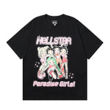 25ss Cross-Border Foreign Trade Hellstar American Trend High Street Retro Print Summer Loose Short-Sleeve T-Shirt Unisex