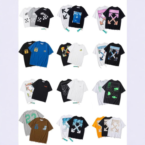 Wholesale high-quality foreign trade trendy brand off-shoulder short-sleeve T-shirts with melting arrow gradient starry sky splatter ink design, couple style