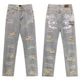 Hellstar Shorts American fashion brand loose casual denim shorts with rhinestone wash, INS knee-length shorts for men and women