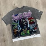 Rough Play vintage washed distressed high street rhinestone frayed men's and women's short-sleeve T-shirt vest ins street fashion
