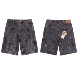 Hellstar Shorts American fashion brand loose casual denim shorts with rhinestone wash, INS knee-length shorts for men and women