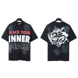 New cross-border HELL trendy high-quality vintage distressed T-shirt, loose fit printed short-sleeve T-shirt, unisex style for couples
