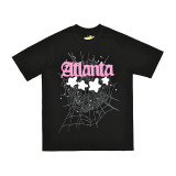 25ss Cross-Border Foreign Trade Sp555der American Trend High Street Rhinestone Foam Print Loose Fit Unisex Short Sleeve T-Shirt