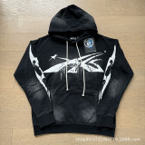 Cross-border European and American HELL NFC high street washed vintage distressed trendy loose hooded sweatshirt for men and women, same style for couples