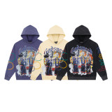 25ss Autumn/Winter GD European and American Fashion Brand Vintage Washed Distressed Printed Zipper Hoodie Loose Sweatshirt for Men