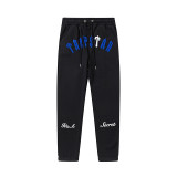 Trapstar's new rainbow gradient letter tiger head embroidery unisex hooded sports sweatshirt and jogger pants set