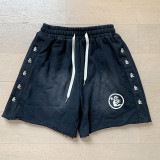 New summer style washed distressed casual shorts with flame print, trendy brand Hell Star men's knee-length shorts