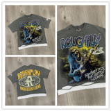 Cross-border foreign trade Roughpiay trendy retro washed printed distressed rhinestone patchwork short-sleeve T-shirt vest