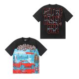 26ss cross-border foreign trade European and American trendy brand GOD high street washed distressed printed spliced vintage short-sleeve T-shirt for men and women