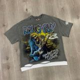 Rough Play vintage washed distressed high street rhinestone frayed men's and women's short-sleeve T-shirt vest ins street fashion