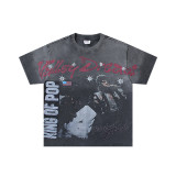 25ss cross-border foreign trade VALL trendy high street retro washed distressed street style direct-print rhinestone short-sleeve unisex T-shirt
