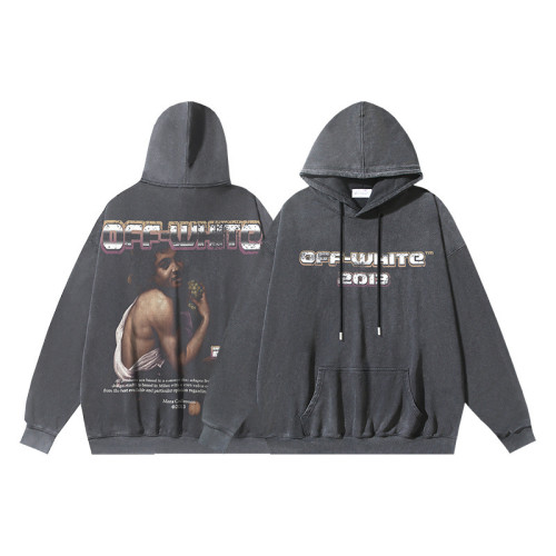 25ss cross-border foreign trade OFF American style trendy brand washed and distressed heavy religious oil painting print men's hoodie