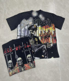 Cross-border American niche trendy brand T-shirt with skull print, loose fit, short sleeves, vintage washed, unisex and versatile