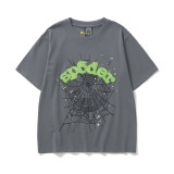 New European and American trendy high street couple's loose-fitting SP555DER spider web print short-sleeve T-shirt