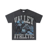 25ss cross-border foreign trade VALL trendy high street retro washed distressed street style direct-print rhinestone short-sleeve unisex T-shirt
