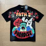 New trendy H Hell Star series printed double yarn pure cotton casual unisex summer loose short-sleeve T-shirt.