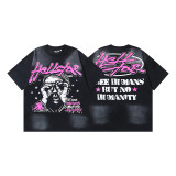 New cross-border HELL trendy high-quality vintage distressed T-shirt, loose fit printed short-sleeve T-shirt, unisex style for couples