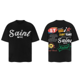 25ss cross-border European and American trendy brand high street loose casual retro short-sleeve T-shirt for men and women with printed letter and portrait designs