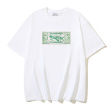 25ss American style trendy brand high-quality off-shoulder short-sleeve T-shirt with melting arrow gradient starry sky ink splatter design for men and women