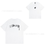 American trendy brand STU short-sleeve t-shirt in white with printed designs, casual style for couples, unisex