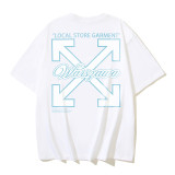 25ss American style trendy brand high-quality off-shoulder short-sleeve T-shirt with melting arrow gradient starry sky ink splatter design for men and women