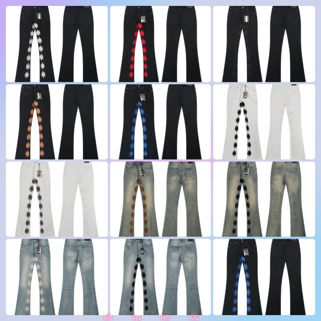 25sss American fashion LOSTSHDWS slim-fit jeans with embroidered logo, micro-flared stretch jeans, unisex style