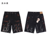 Hellstar Shorts American fashion brand loose casual denim shorts with rhinestone wash, INS knee-length shorts for men and women