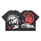 25ss Summer New Hellstar American Style Trendy Brand High Street Washed Vintage Print Unisex Short Sleeve T-Shirt