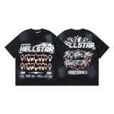 New cross-border HELL trendy high-quality vintage distressed T-shirt, loose fit printed short-sleeve T-shirt, unisex style for couples