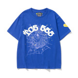 New European and American trendy high street couple's loose-fitting SP555DER spider web print short-sleeve T-shirt