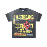 25ss cross-border foreign trade VALL trendy high street retro washed distressed street style direct-print rhinestone short-sleeve unisex T-shirt