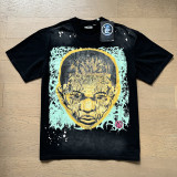 24ss new HELL trendy high-quality vintage distressed T-shirt, loose fit, printed, pure cotton, short-sleeved T-shirt, same style for couples