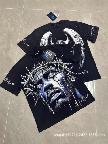 Cross-border American Hell Star niche trendy brand retro print casual loose round-neck short-sleeve T-shirt